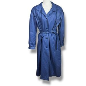 VTG 70s London fog By Wamsutta Blue Trench Coat Size 12 Retro Winter Preppy
